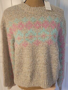 WISHLIST Nubby Textured Sweater w/Pastel Floral Detailing, NWT, S, Soft & Pretty